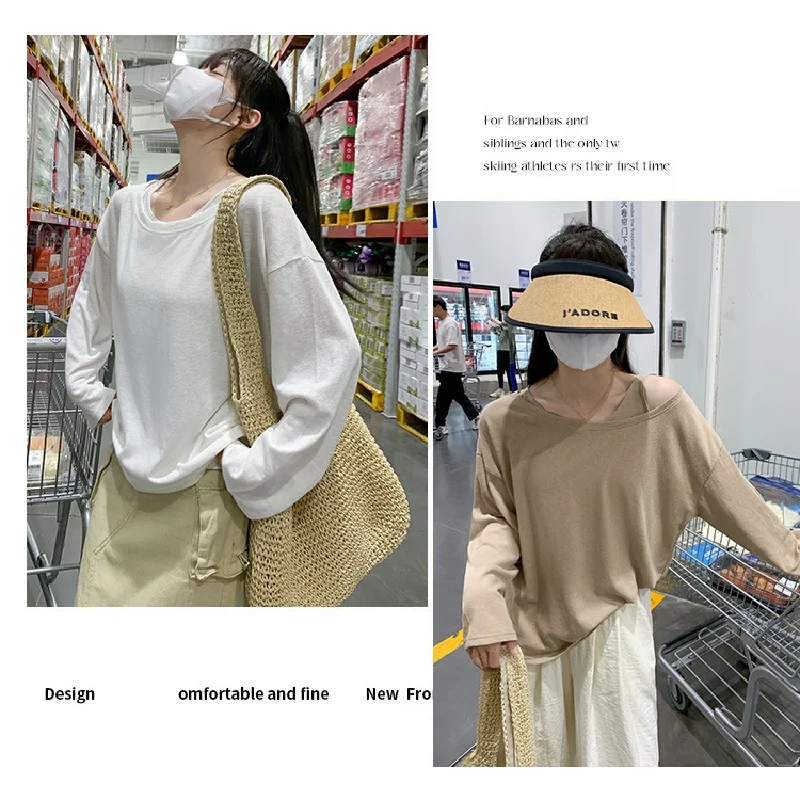 

Fashion Casual Spring And Autumn Thin Loose Long-Sleeved T-Shirt Harajuku Base Shirt Design Sense Smock Two-Piece Vest Tops Tide