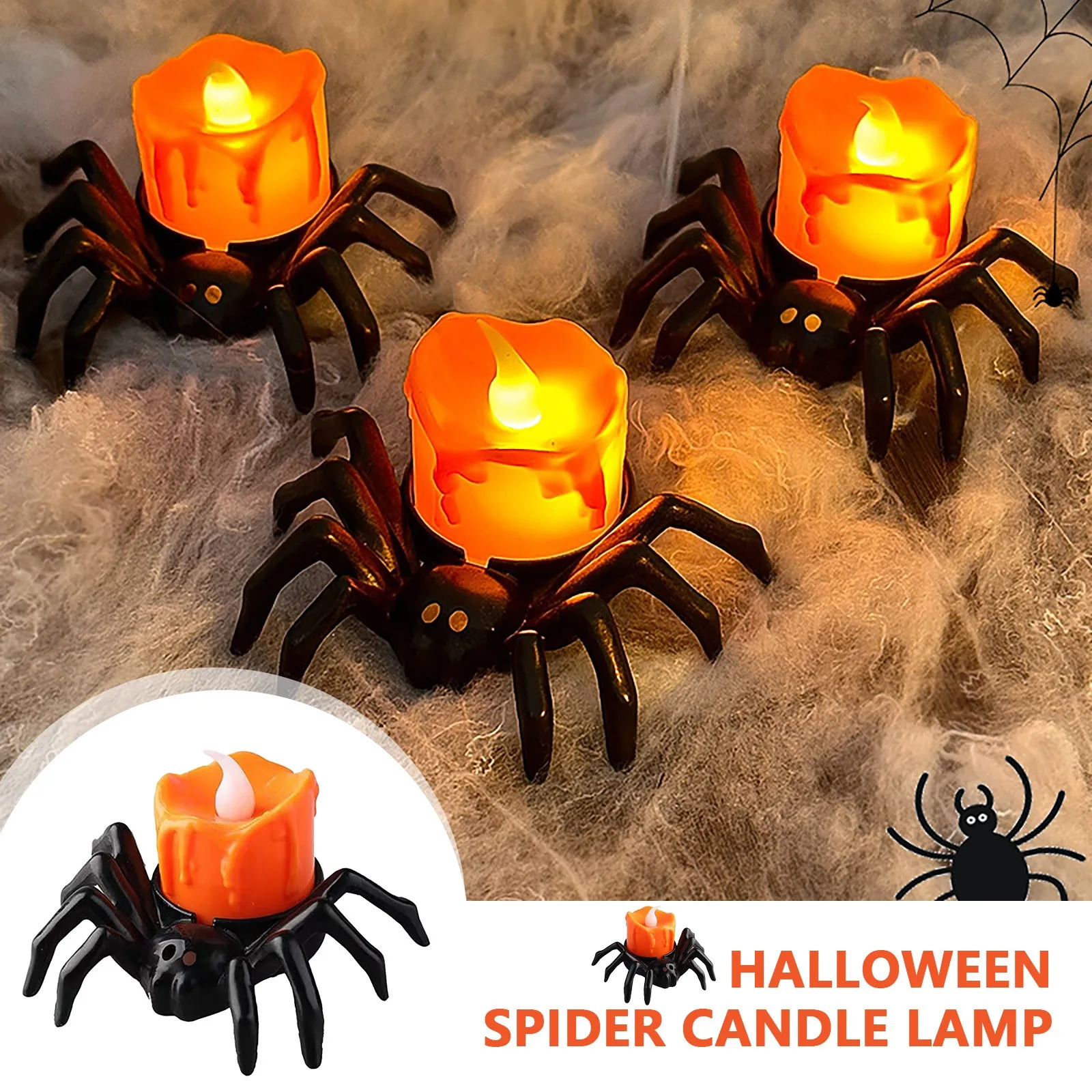 Halloween Spider Candle Lamp LED Electronic Luminous Decorative Atmosphere Lamp Desktop Small Ornaments Small Gift