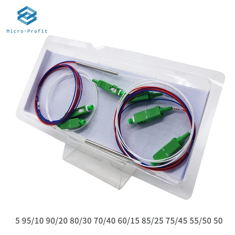 

6pcs Fiber Optic Splitter With Connector SC APC 1x2, 0.9mm, Unbalanced Coupler FBT Splitter Optional Split Ratio