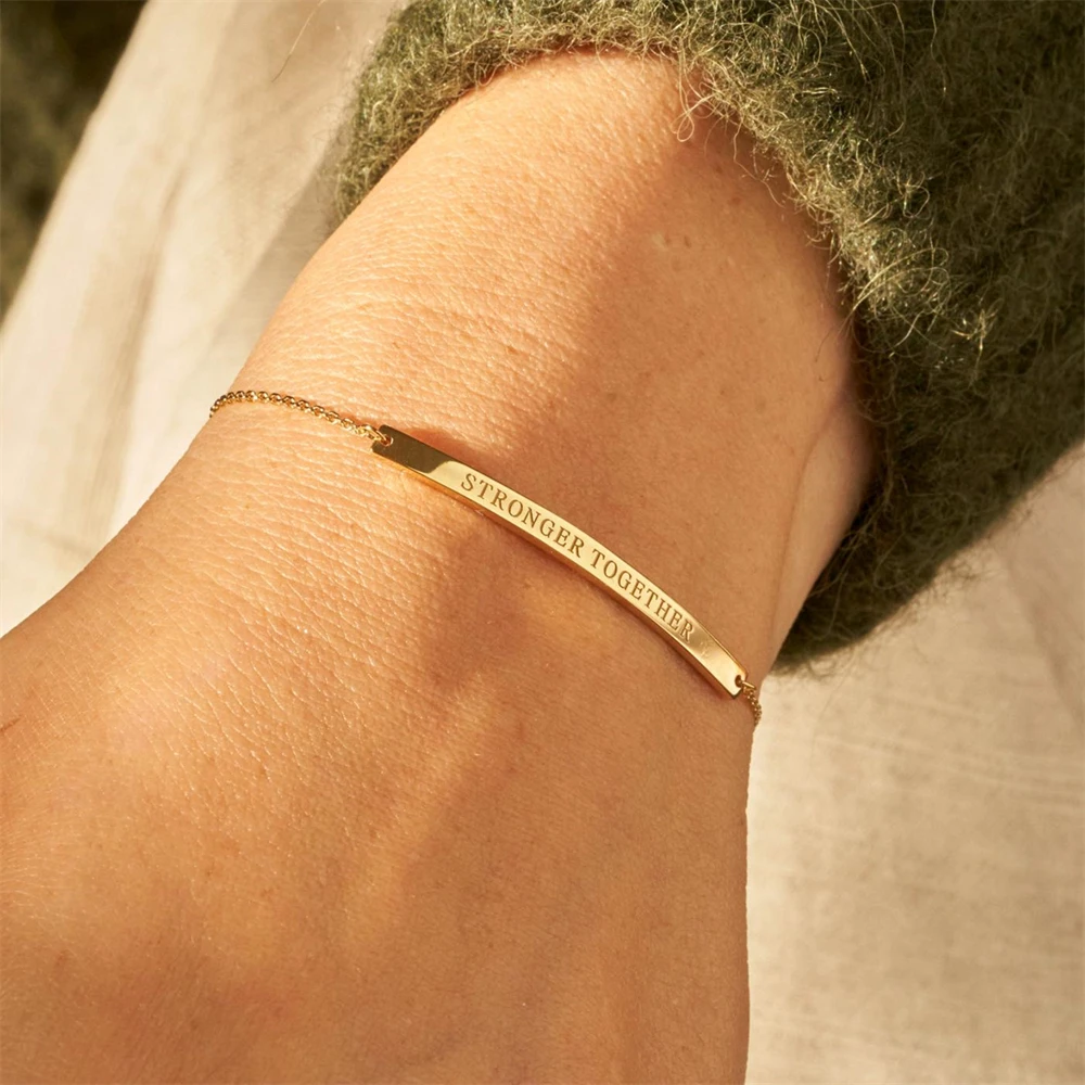 

Engraved Name Text Date Bar Bracelet Custom Message ID Bracelets for Women Men Personalized Friendship Gift Sweatproof Jewelry