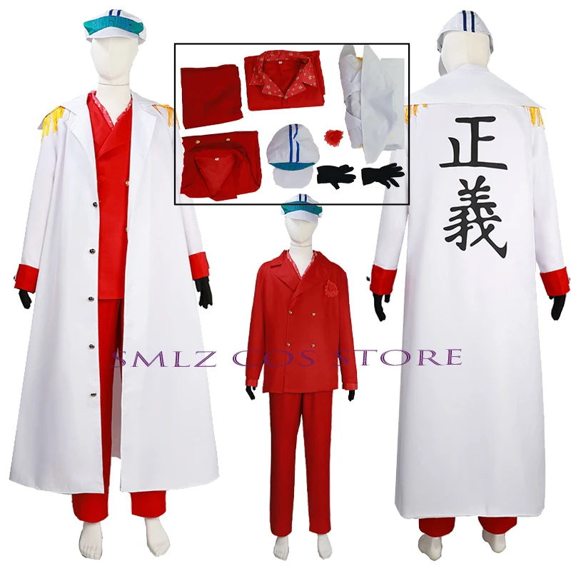 General Sakazuki Cosplay Costumes Anime Akainu Navy Uniforms Red Suit Cloak Hat Halloween Party Costume Outfit for Men