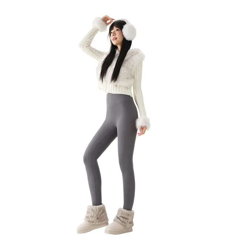 Thiened Fce Yogahose Damen Tight Fit Arkskin Hose Winter Warme Baumwolle Lange Hose Bauch eine Basisschichthose