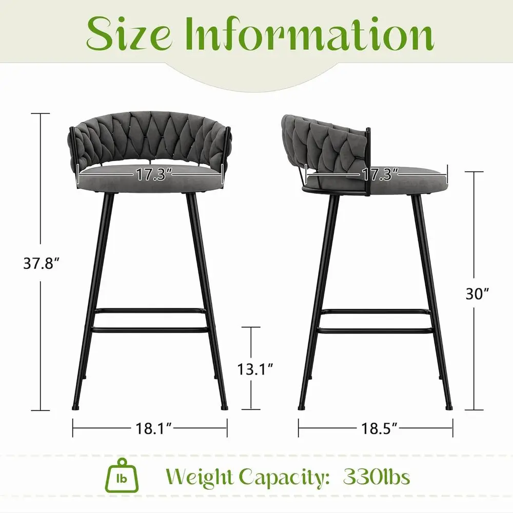 Set 4 Kursi Bar Tinggi Model Counter Warna Abu-abu Muda Modern dengan Sandaran Anyaman