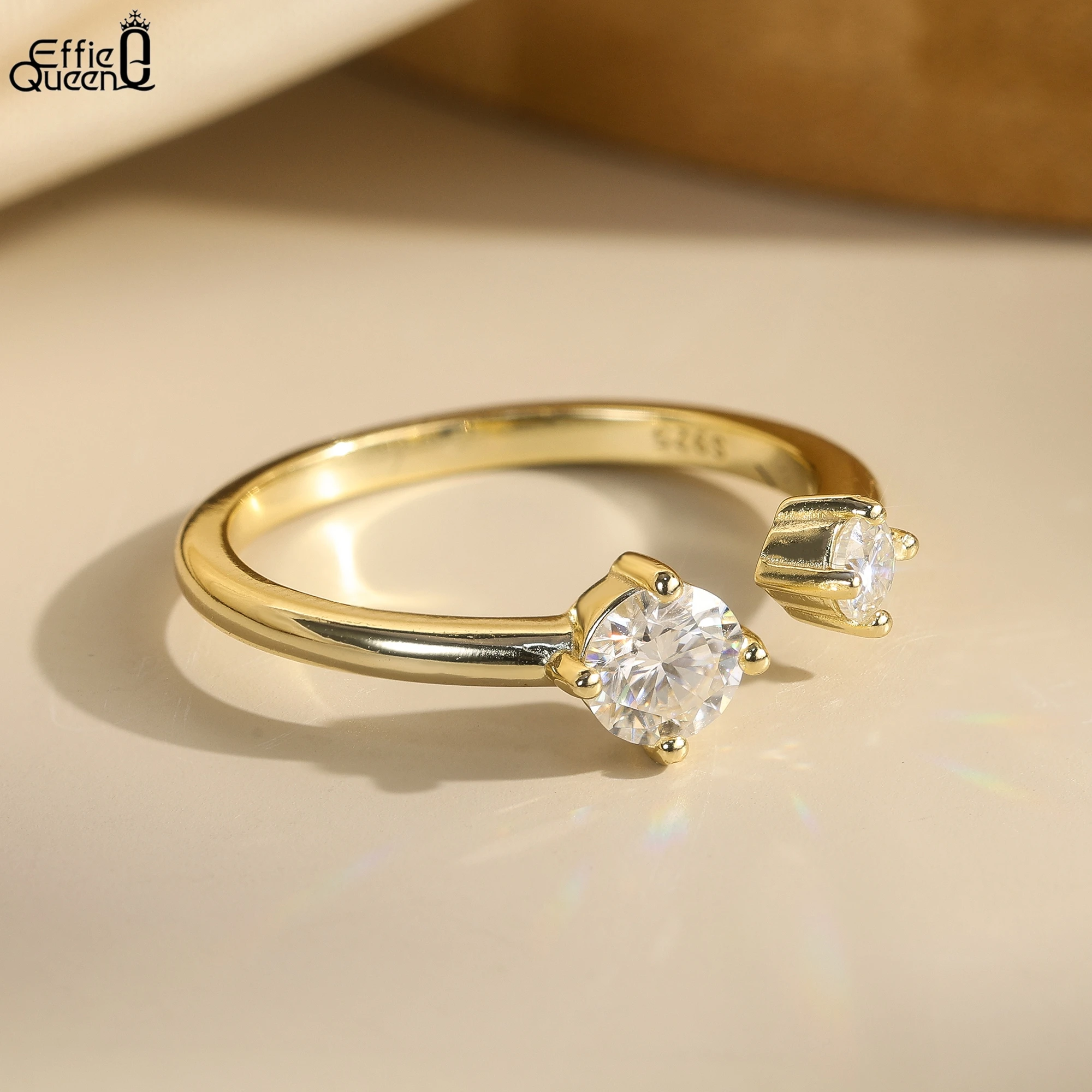 Effie Queen 925 Solid Sterling Silver 14k Gold Oval Shaped Moissanite Ring Ideal Jewelry for Women Wedding Party Banquet MOR16
