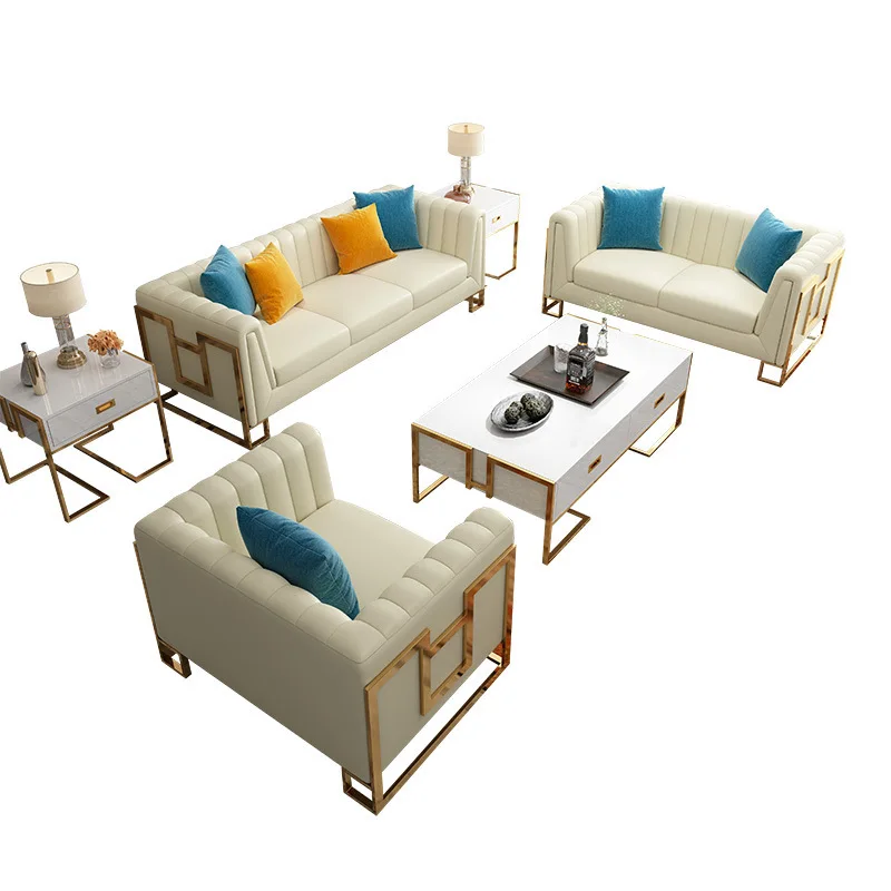 

Light luxury sofa, modern simple luxury 123 combination set small apartment American leather sofa living r