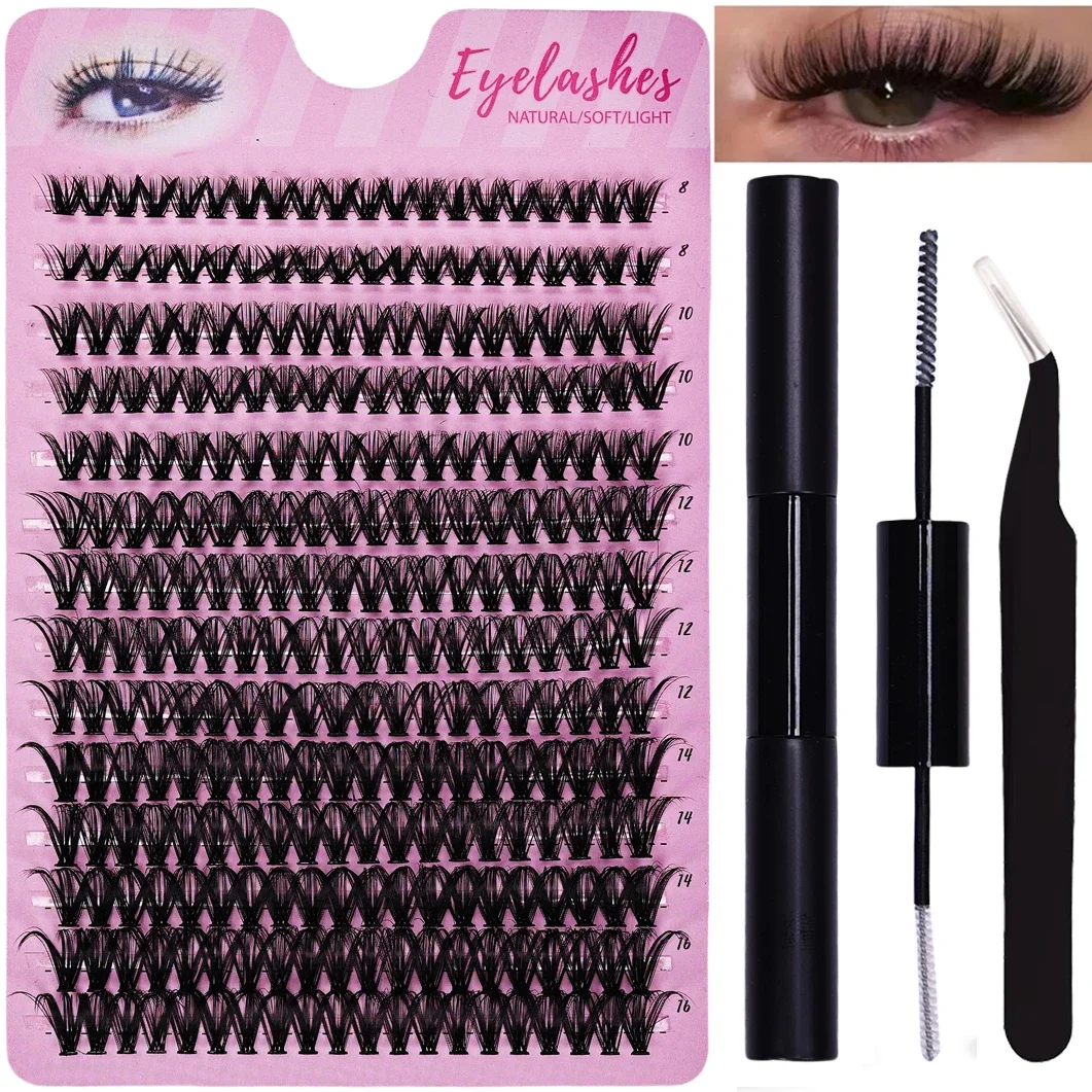 False Eyelash Extension Kit with Adhesive, Tweezers, and Sealant with 280pcs D D Curl Eyelash