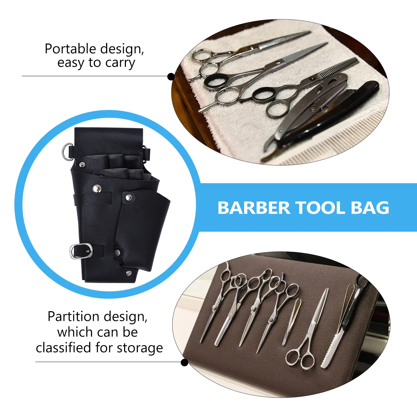

Black Hair Scissor Barber Scissors Pouch Waist Bag Electric Clippers Kit Pocket Stylish PU Belt Design