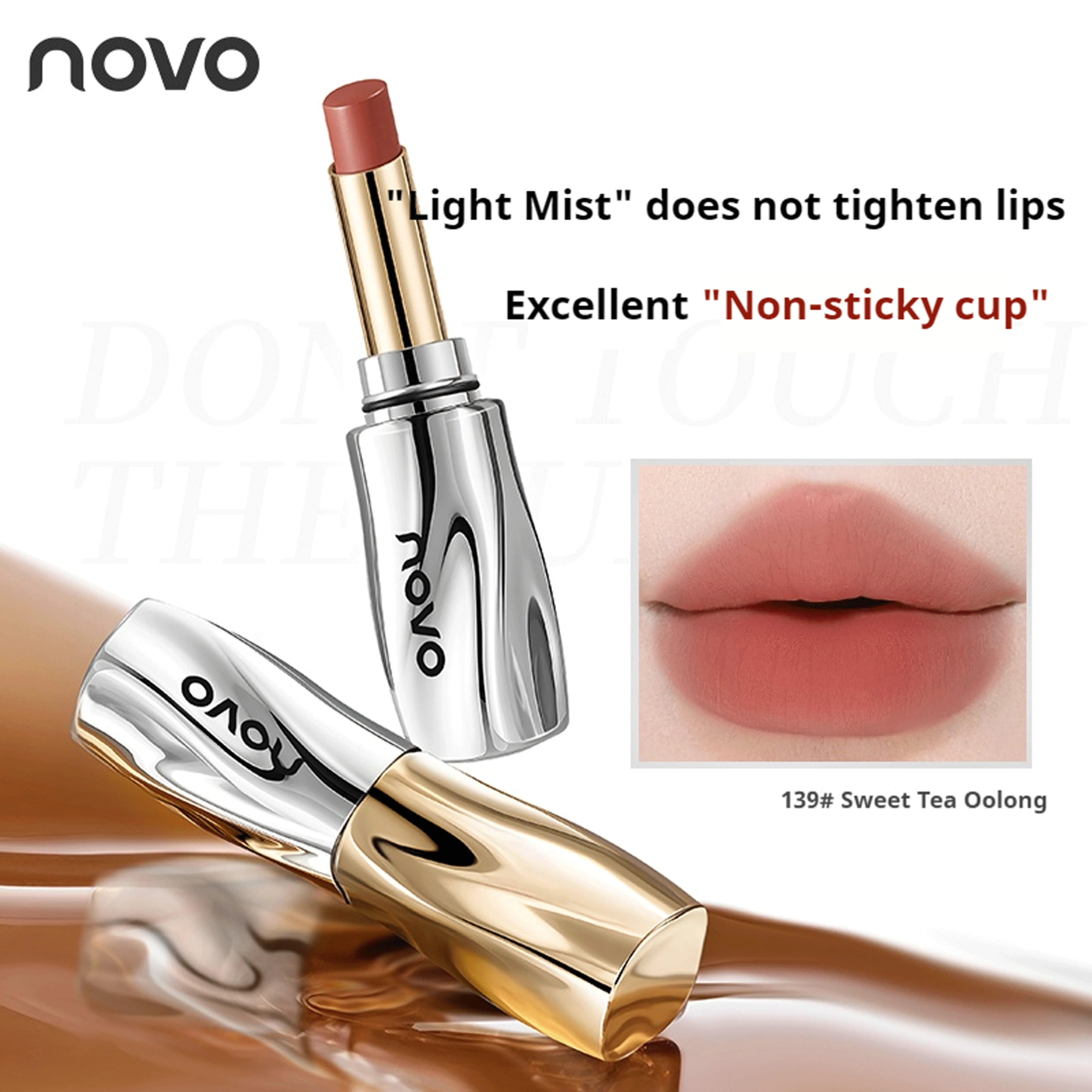 NOVO Wasserfester, schweißbeständiger, farbefreier, nicht transferrierender mattierter Lippenstift für den Alltag, natürliches Aussehen und Raffungen.