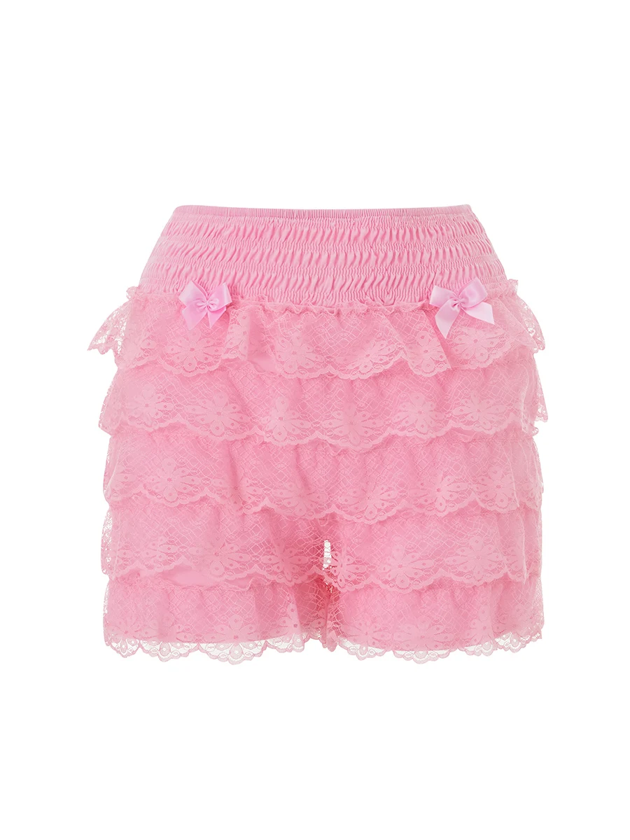 New Fashion Women Floral Lace Lingerie Shorts Elastic Waist Tiered Ruffled Bodycon Short Pants Skin Friendly Hot Sale S M L