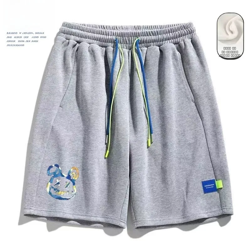 

Unisex Summer Graffiti Bear Print Shorts Fitness Training Loose Five-Quarter Length Trendy Couple Casual Loose Fit Youthful