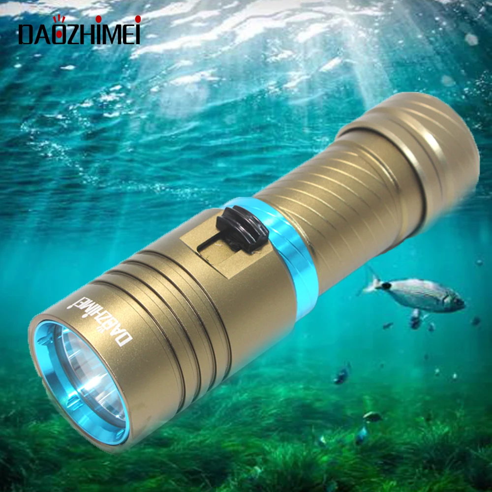 

Yellow Lamp IPX8 Waterproof Dive Underwater 80 Meter LED Diving Flashlight Torches Light Camping Lanterna With Stepless dimming