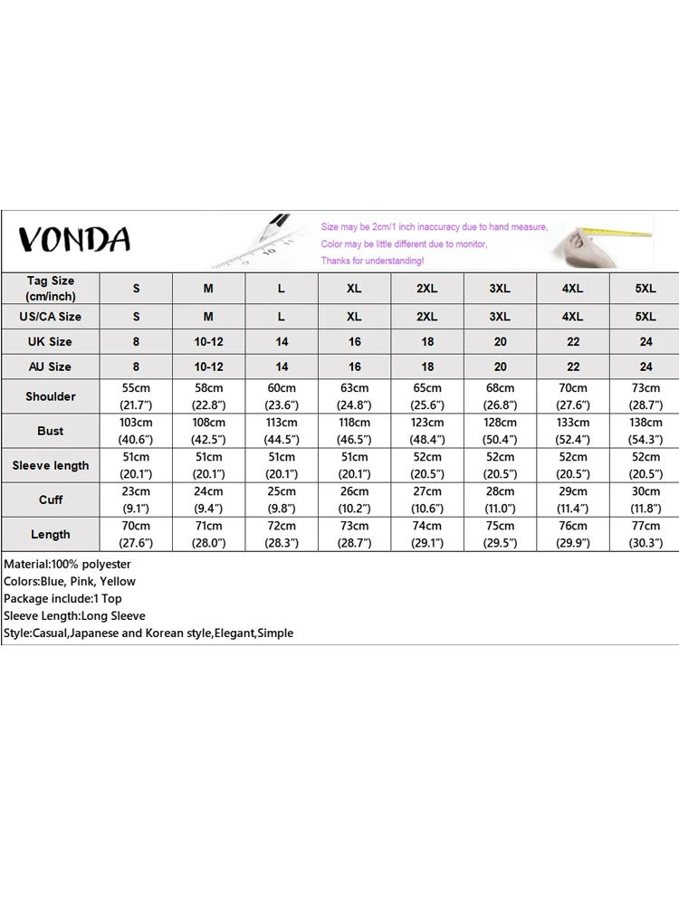 VONDA, camisas con bordado Floral a la moda, blusas elegantes con solapa de manga larga para mujer, Tops tipo túnica holgados informales para primavera 2026, Blusa Vintage