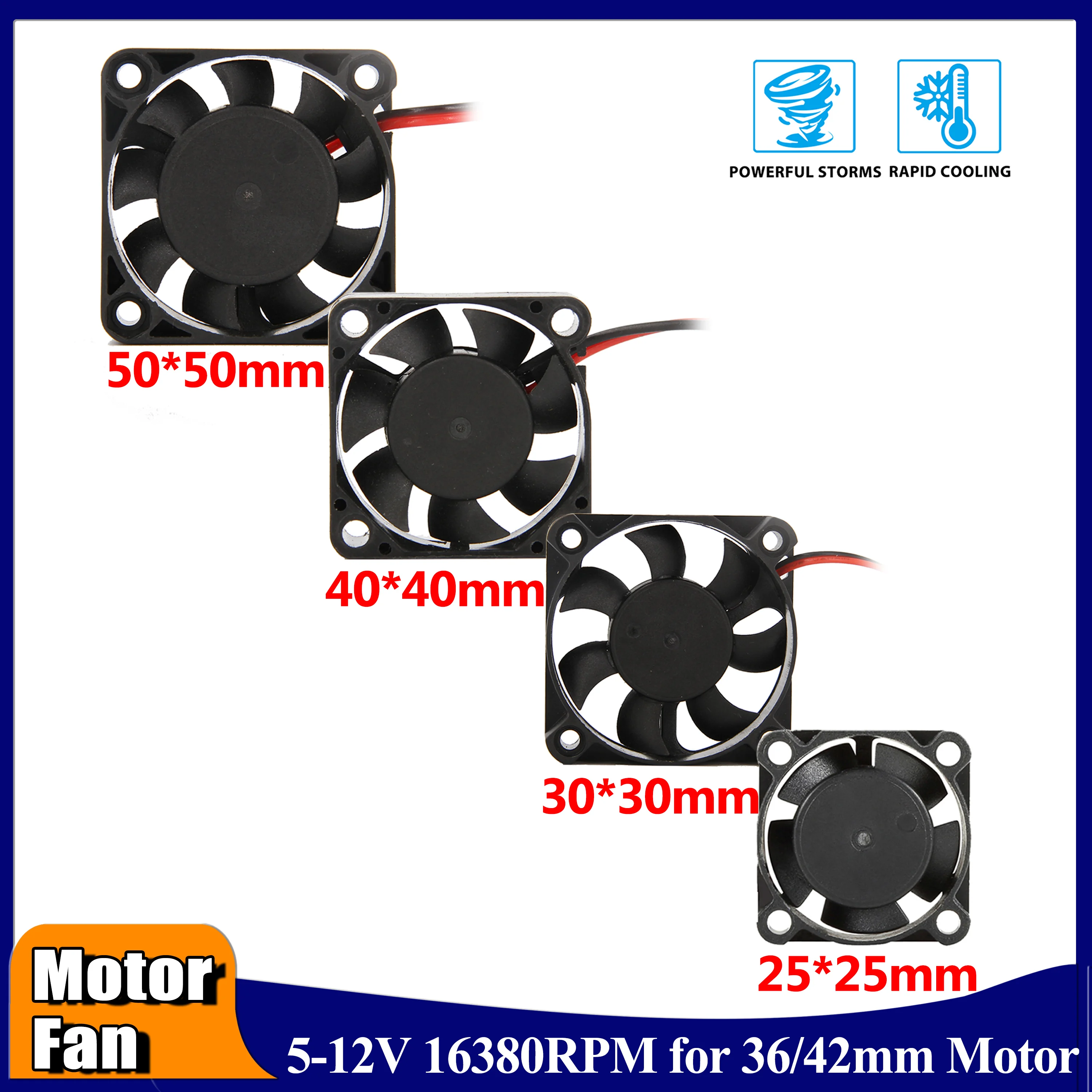 25/30/40/50mm 5-12V DC Heat Sink High Wind Rapid Cooling Fans Max 16380RPM 30/60/120/150A ESC 36/42mm 3650 Motor Car Accessories