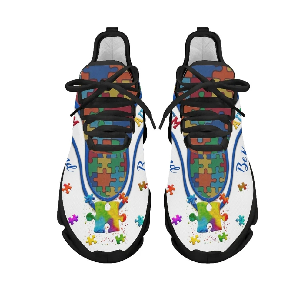 INSTANTARTS Fashion Autism Awareness Puzzle Design Breathable Mesh Sneakers Women Running Shoes Lace Up Casual Shoes Zapatillas