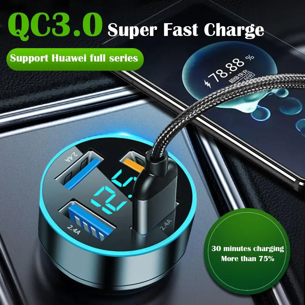 66W 4 Ports USB Car Charger Fast Charging PD Quick Charge 3.0 USB C Car Phone Charger Adapter For IPhone 14 13 