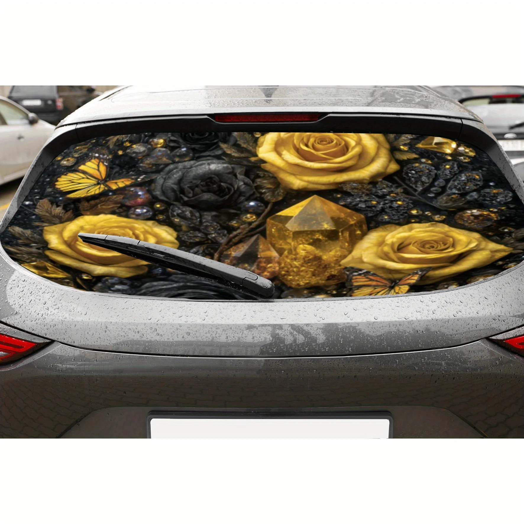 

Roses, crystals and butterflies PVC material self-adhesive waterproof car rear window sticker, easy to paste without falling off