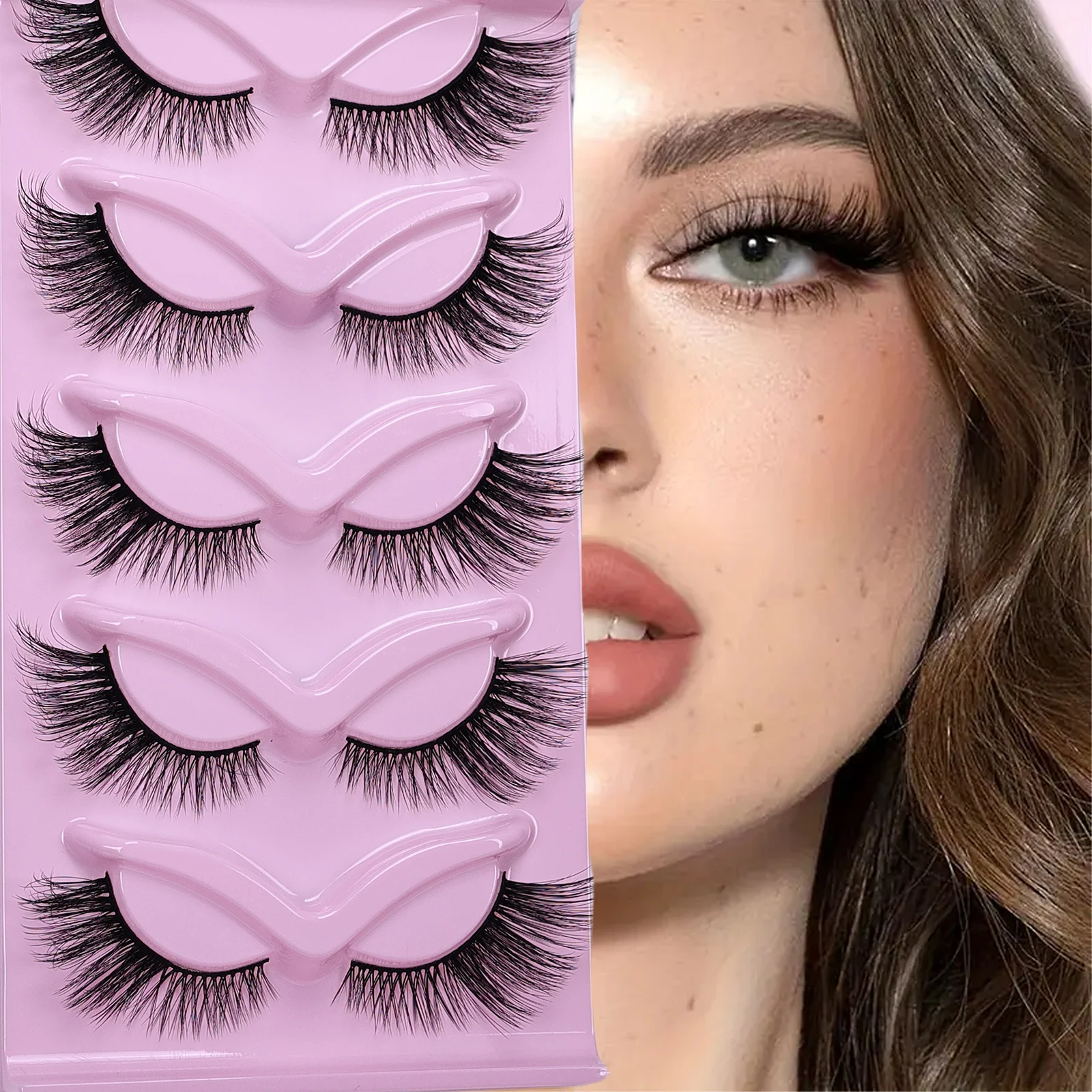 5 ペアつけまつげ 18 ミリメートルキャットアイナチュラルルックつけまつげストリップまつげ家庭用