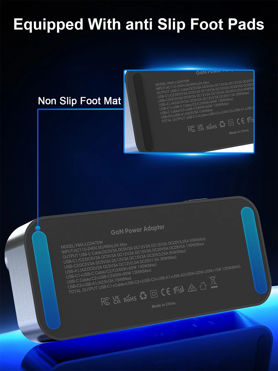 470W GaN Fast Charger 140W PD3.1 PPS USB Type-C Digital Display Desktop Charging Station for iPhone 16/15 MacBook Laptops