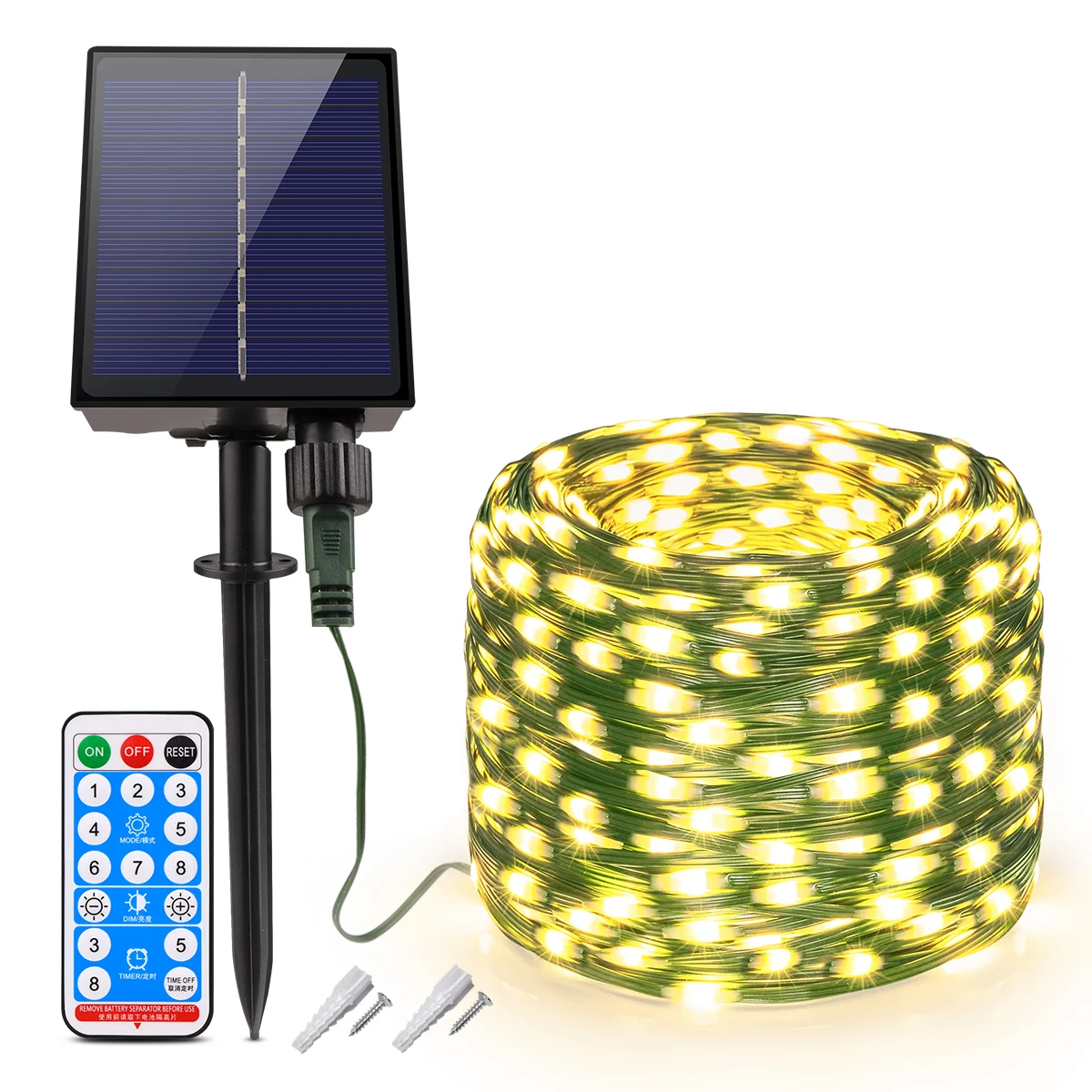 Guirxiété solaire LED avec télécommande, lumières dégradées extérieures, 1200m, 100 LED, intensité variable, 8 modes, 800 mAh, jardin, décor de vacances