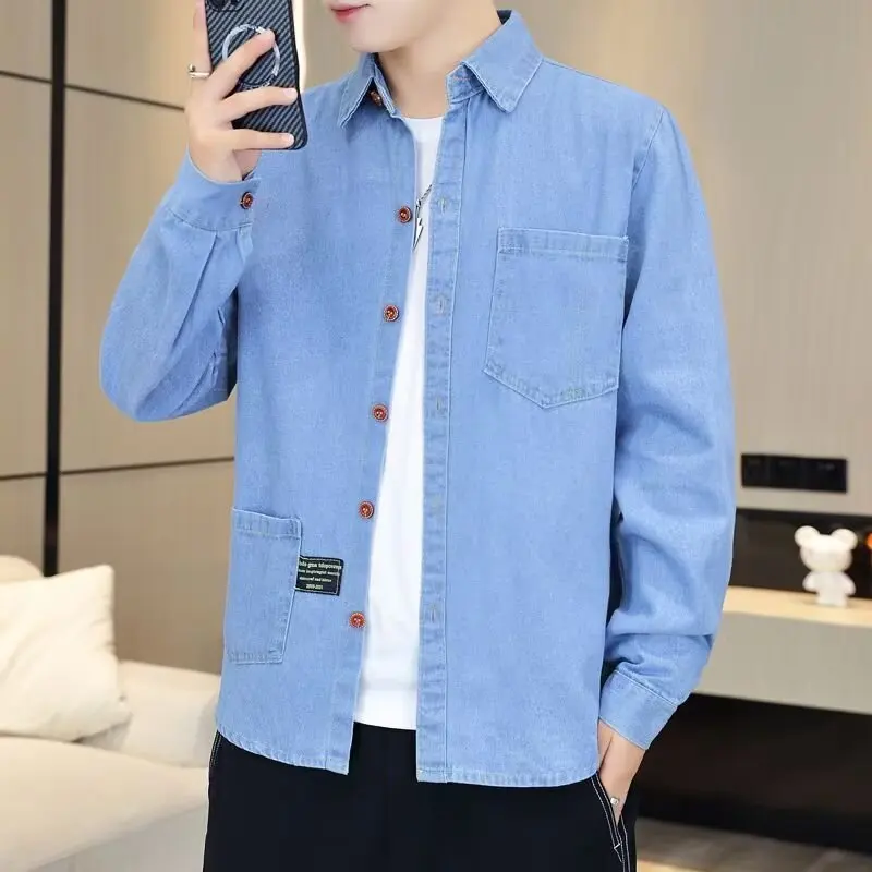 

Loose Casual Men's irt New Sle Autumn Faion Outerwear Stand Fit Long Sve Pure Color Button up Casual Outerwear