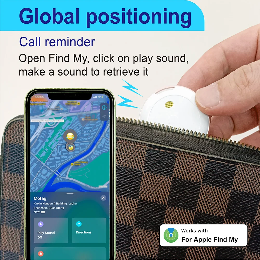 Pelacak bagasi tahan air IP67, perangkat pelacak GPS kompatibel dengan Apple Find My pelacak GPS Mini nirkabel