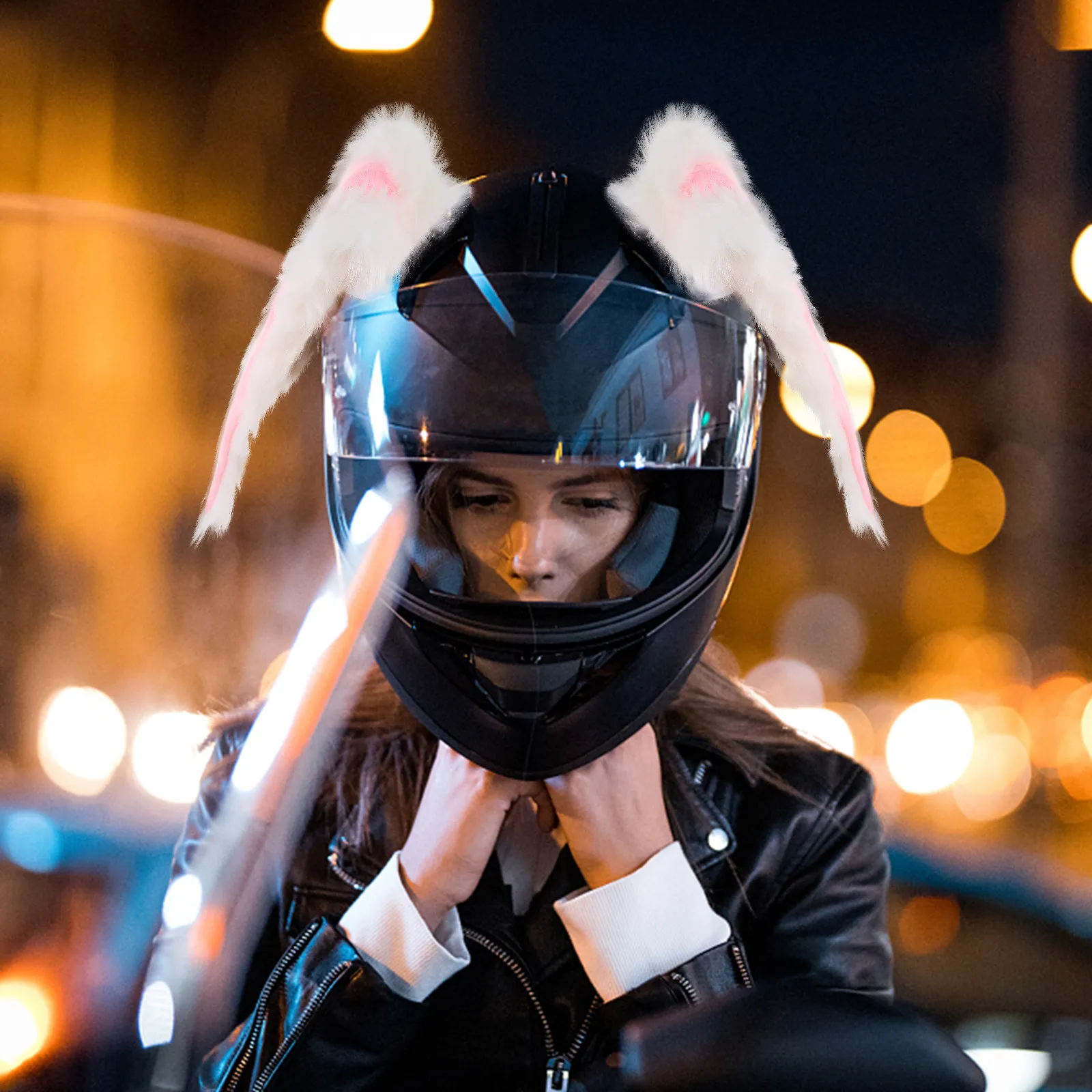 

1Set Bunny Ears Accessories Premium Material Strong Adhesion Cute Decor for Motorcycle Motorbike Scooter Electric Vehicle