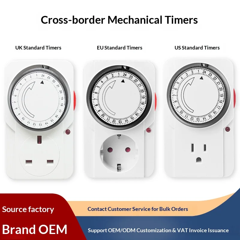 24H Mechanical Timer Switch, Universal Timing Socket EU/UK/US Plug, Energy Saving Cyclic Timer for Lights Appliances