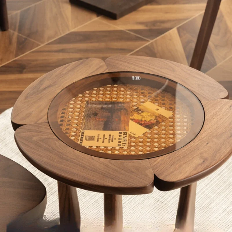 

Retro coffee table living room full solid wood tea table modern simple small apartment black walnut home