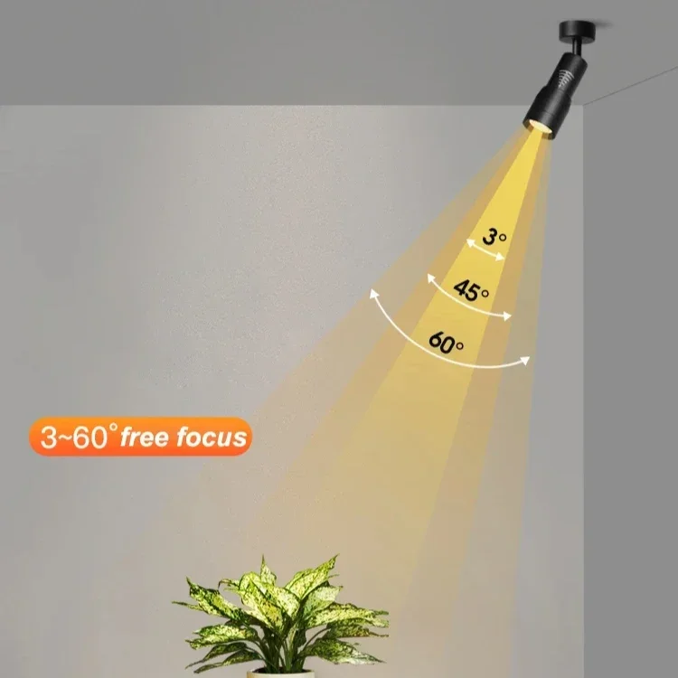 Adjustable 5°-60° Narrow Beam Angle Surfaced Mounted Aluminum LED Focus Ceiling Spotlights 7W Zoomable Spotlights with Zooming