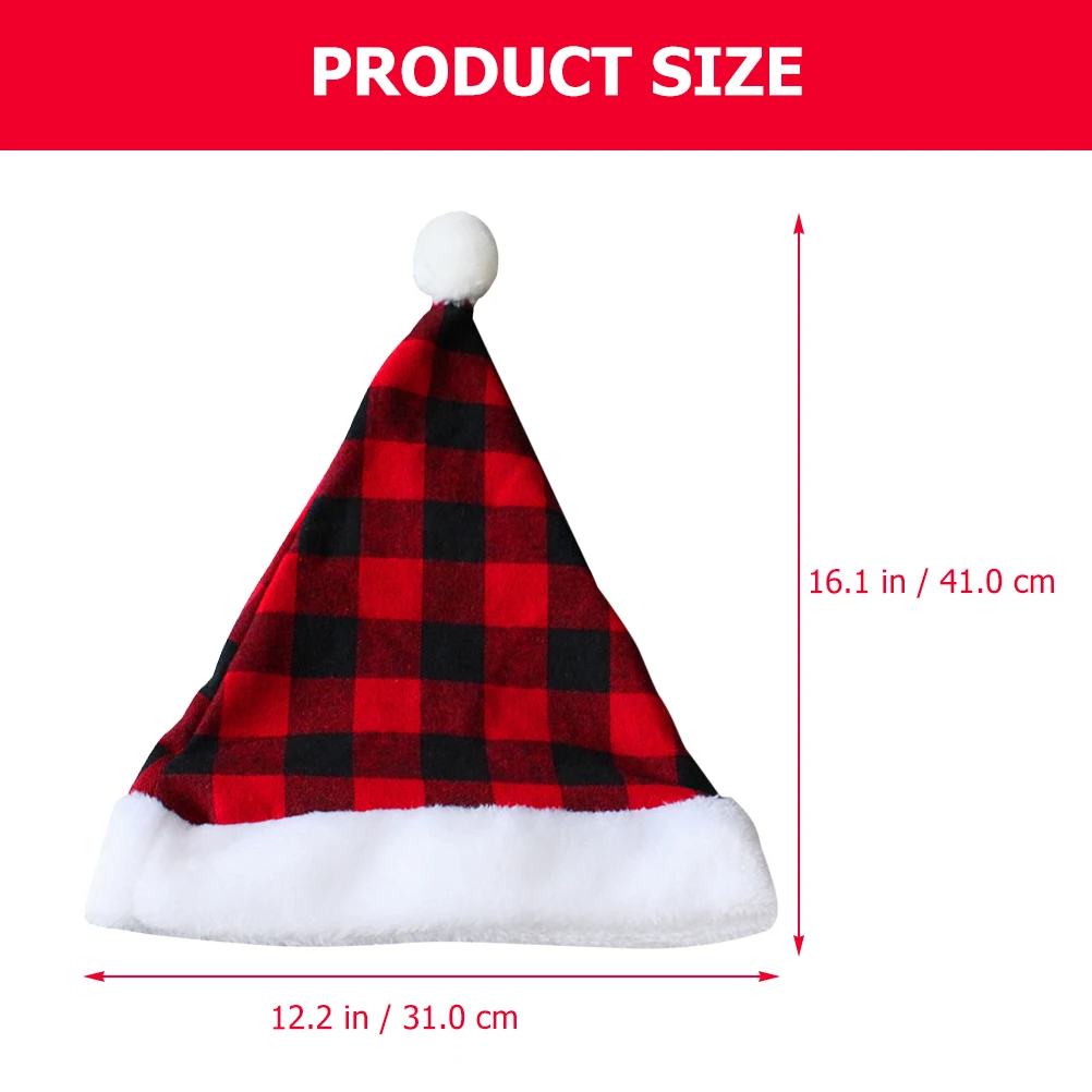 

Classic Christmas Santa Hat Plaid Cloth Design Padded Warm Lining Holiday Party Costume Prop for Men Women Xmas Gift