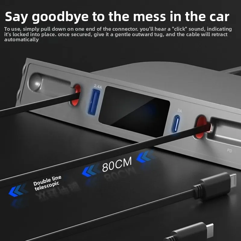 For Old Model 3 /Y Central Console Storage Box Expansion Dock with Retractable Data Cable Car Charger Auto Interior Accessories