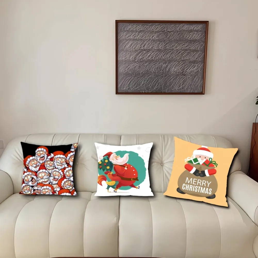 Chrismas Santa Claus Pillow Case Living Room Accent Couch Back Support Square Lounge Restful Nap Companion ﻿