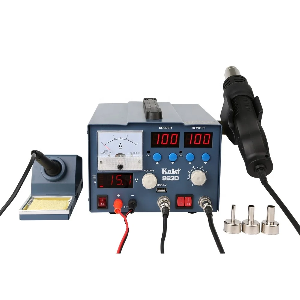 3 In 1 Professional Soldering And Desoldering Iron Station Kaisi 863D Best Budget Hot Air Rework Station Ic Soldering Station