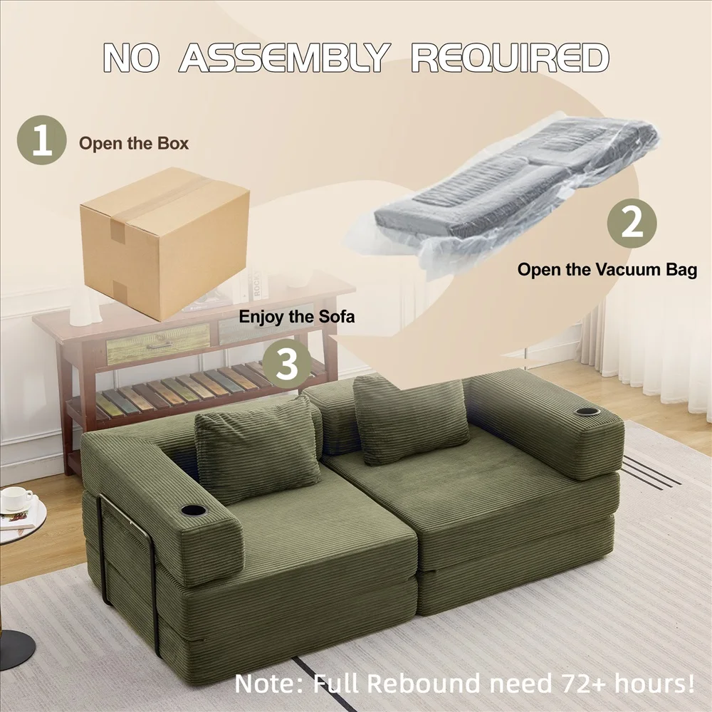Modernes Frei Kombinierbares Modulares Ecksofa Olivgrüner Cord Convertible Couch mit Getränkehaltern Platzsparende Möbel – Detail 32