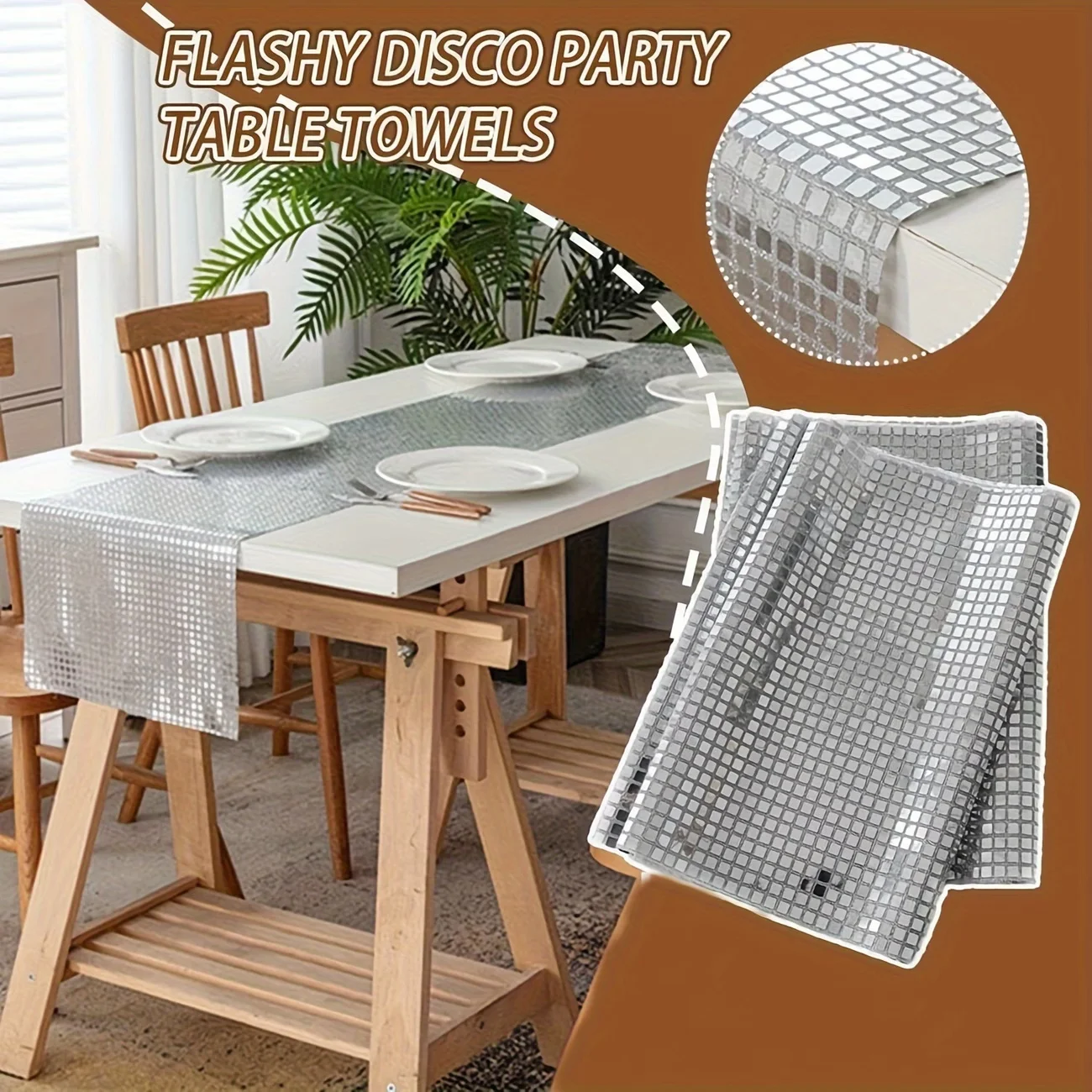 1pc 180/275cm Party Tablecloth with Shiny Sequins for Christmas, Featuring a Mirrored Sparkling Checkered Design
