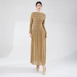 Abito plissettato Miyake abito estivo da donna di alta qualità leggero elegante a maniche lunghe con scollo tondo esteso