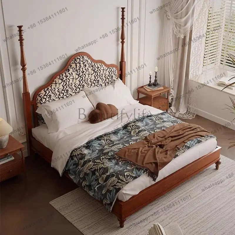 Factory Direct Sales French medieval ash wood all solid wood retro American light luxury soft bed