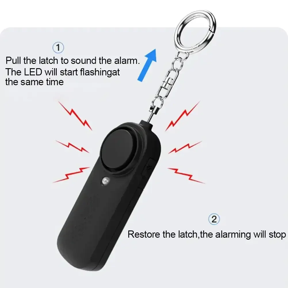 Self Defense Alarm Keychain para Mulheres, Flash Acústico, Bateria AAA Alto, Luzes LED, Segurança Exterior, Meninas, Idosos, 130DB