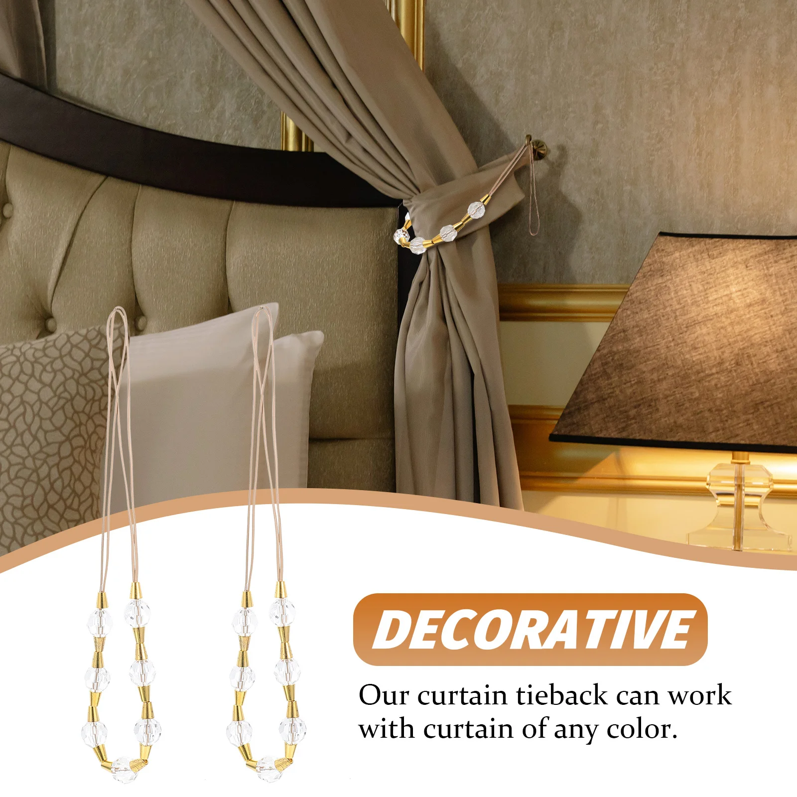 

2pcs Crystal Tiebacks Sturdy Decorative Curtain Binding Strap For Living Room Bedroom Bathroom Kitchen Office Delicate Curtain