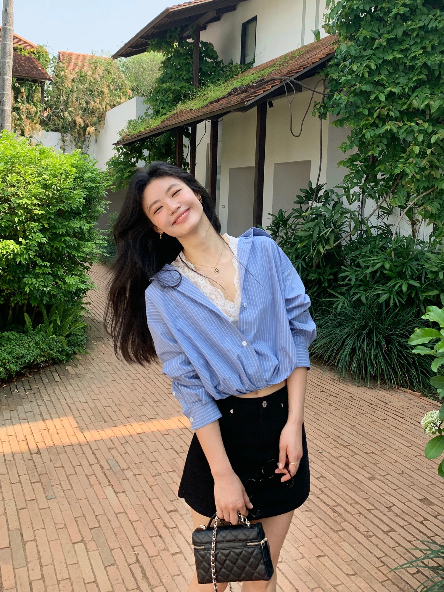 

Модная кружевная жилетка Pusumede, полосатая рубашка, женский дизайнерский укороченный топ, повседневный стиль, летняя рубашка из смесового хлопка с длинным рукавом