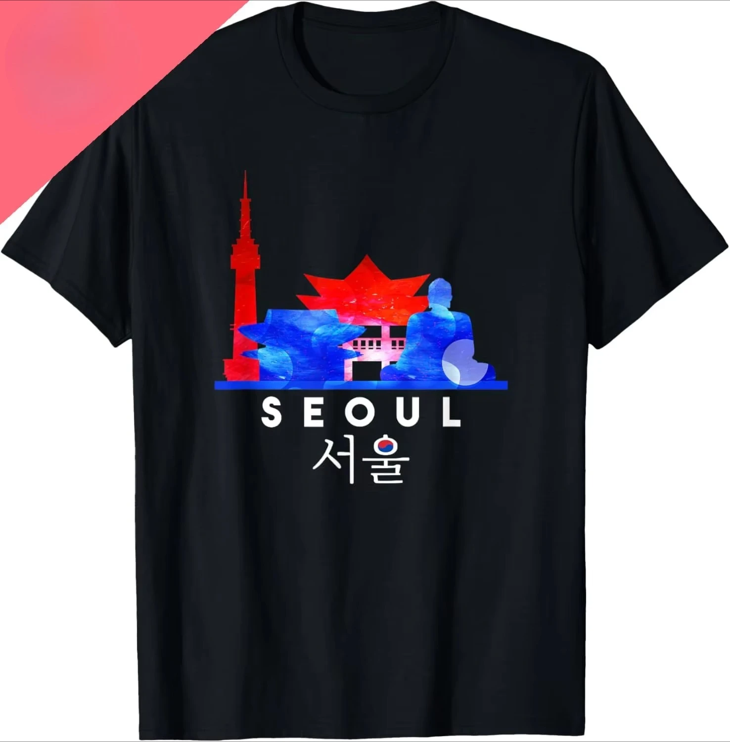 Seoul Korea Colorful Traditional Landmarks City Skyline T-Shirt Casual Individuality Graphic T Shirts Camiseta Hombre