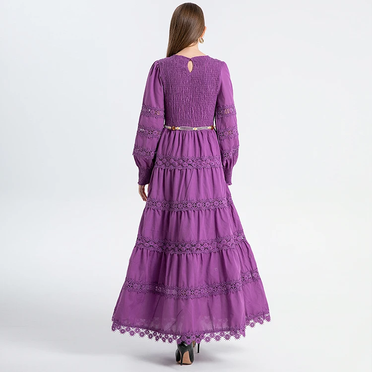 Elegant Long Maxi Dresses Women Summer 2025 Spring Full Sleeve Embroidery Lace Stretchy Top Hollow Out Evening Party Vestidos