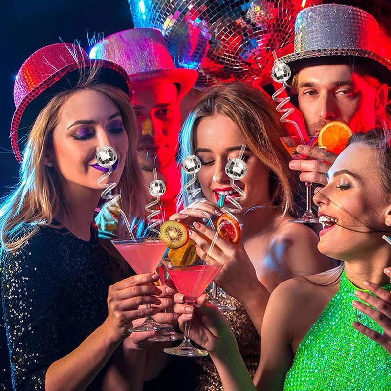 

6Pcs Gold And Silver Disco Ball Straws Party Decoration Birthday Wedding Bachelorette Cocktail Drinking Straw Party Decoration