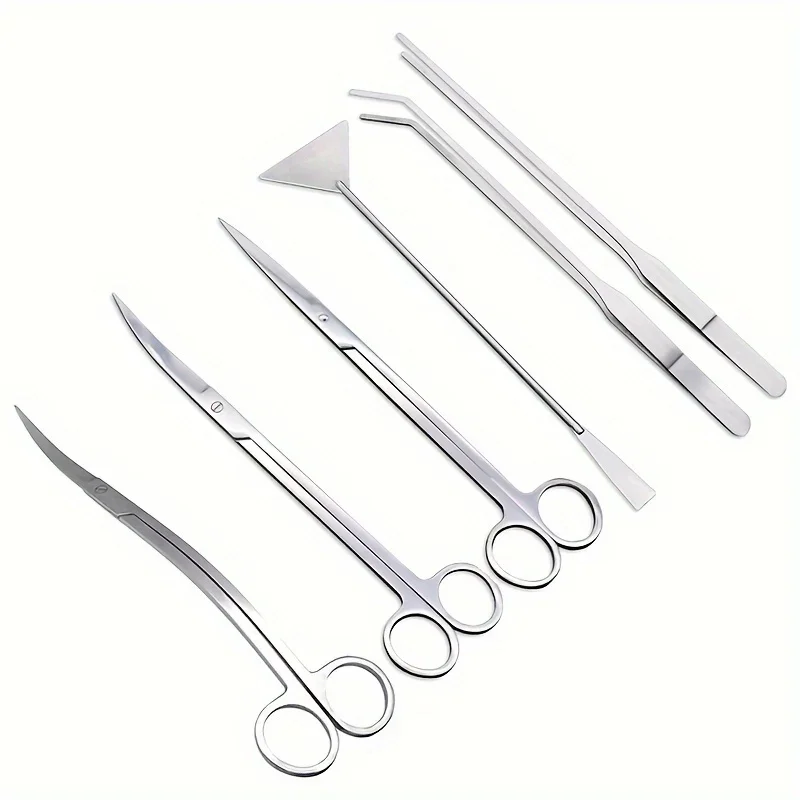 Fish Tank Aquascape Cleaning Tools Stainless Steel Tweezers Scissors Clip Scraper Algae Knife Aquatic Plant Trimming Tool Set