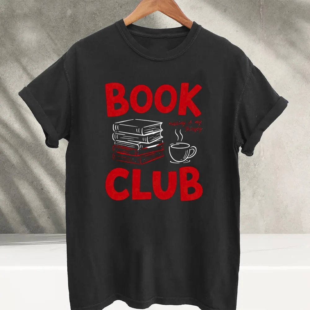 Book Club T-Shirt: Reading Is My Therapy Graphic Tee  Women Clothes Oversized T Shirt Vintage Aesthetic T Shirt Book Lover Gift