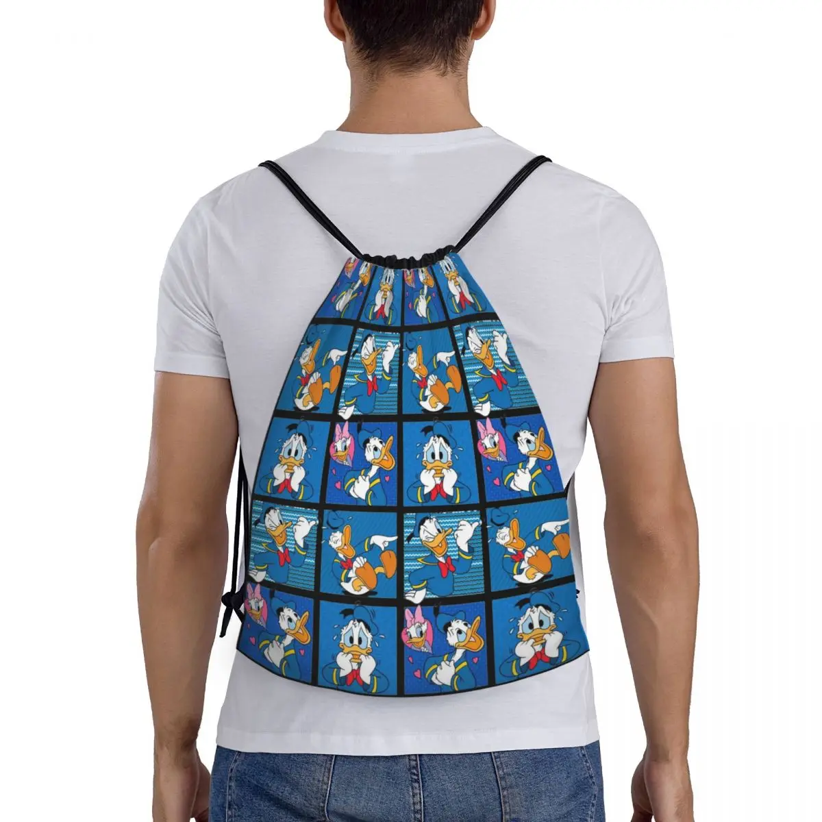 Custom Donald Duck Happy Faces Drawstring Bags Men Women Foldable Sports Gym Sackpack Cartoon Shopping Storage Backpacks