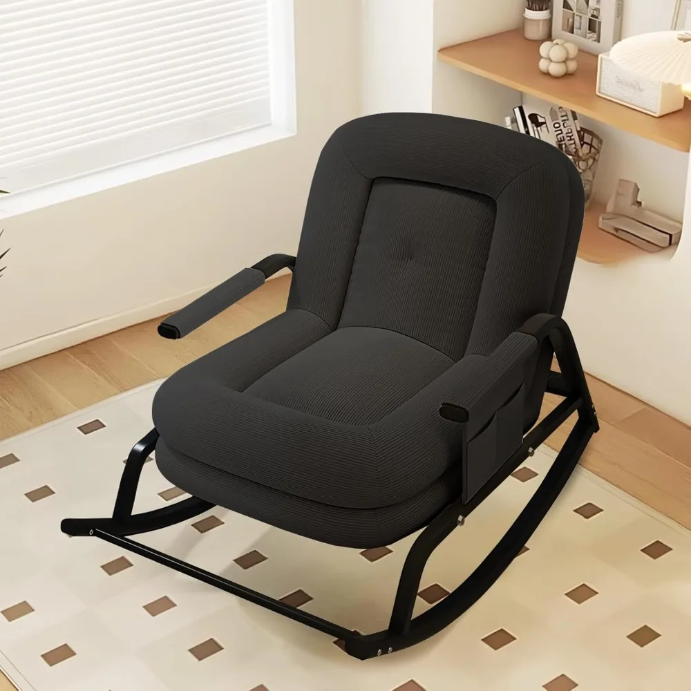 

Rocking Chair Upholstered Glider Rocker with Adjustable High Backrest Soft Corduroy Lounge Chair with Padded Seat for Living Roo