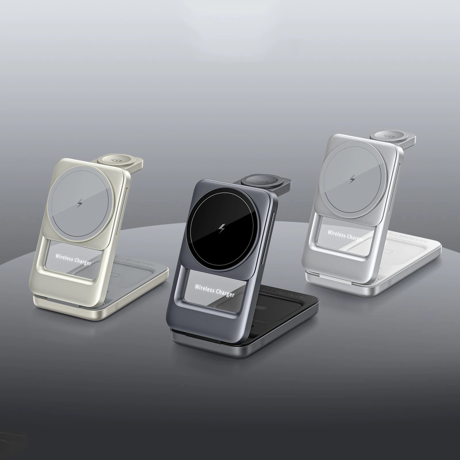 Foldable 3 in 1 Magnetic Wireless Charging Desktop Stand for iPhone 17~12 Apple Watch 11~2 SE AirPods Pro Fast Charging Station