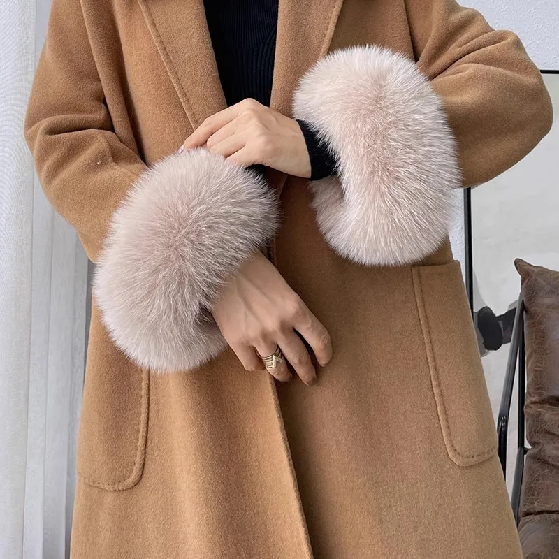 Polsini in vera pelliccia di volpe scaldamuscoli donna polsini maniche guanti pompon braccialetto di pelliccia polsino maniche accessori cappotto anelli a mano