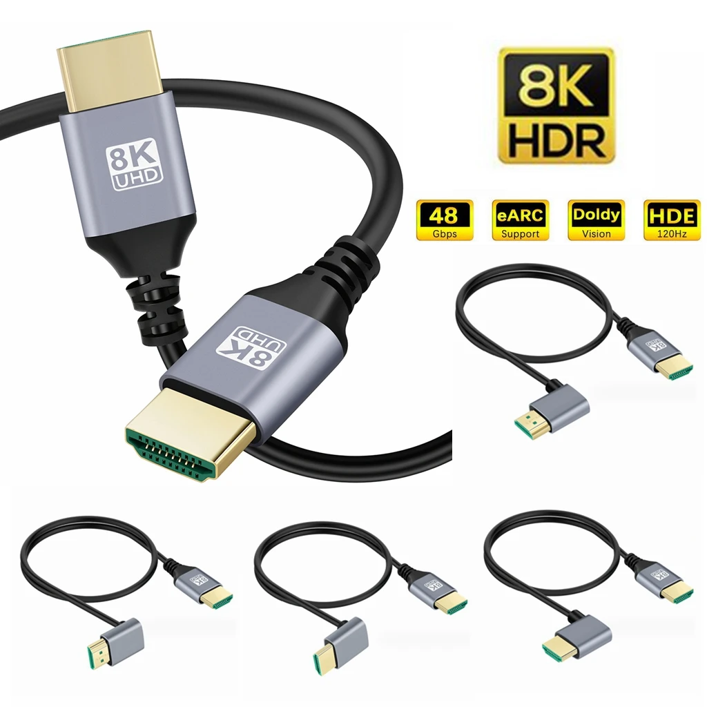 Przewód kablowy 90 stopni HDMI 2.1V 8K 60Hz 4K 120Hz 48Gbps EARC HDCP Ultra High Speed HDR dla HD TV projektor do laptopa PS4 PS5